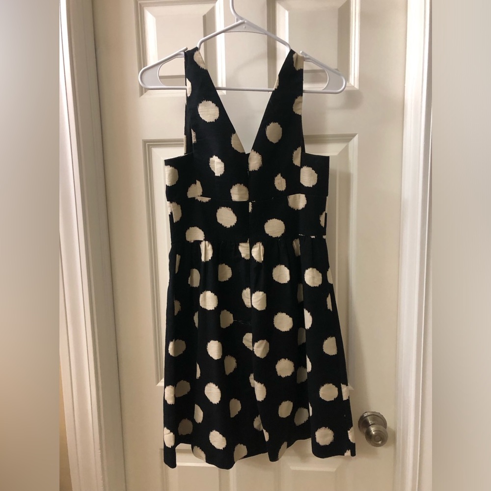 Ann Taylor LOFT black & white sleeveless polka dot a line dress sz 0 - Picture 4 of 7
